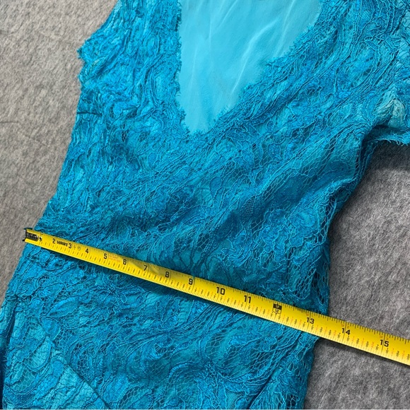 Emilio Pucci Blue Sheath Lace Wrap Dress Short Sleeve SILK Lining - Size US 10 - Picture 9 of 14